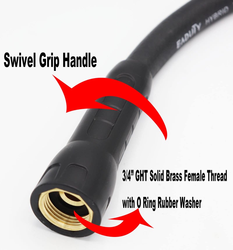 EADUTY Hybrid Garden Hose 5/8 IN. x 25 FT  Heavy Duty  Lightweight  Flexible with Swivel Grip Handle and Solid Brass Fittings  Gray+Red - Image 3